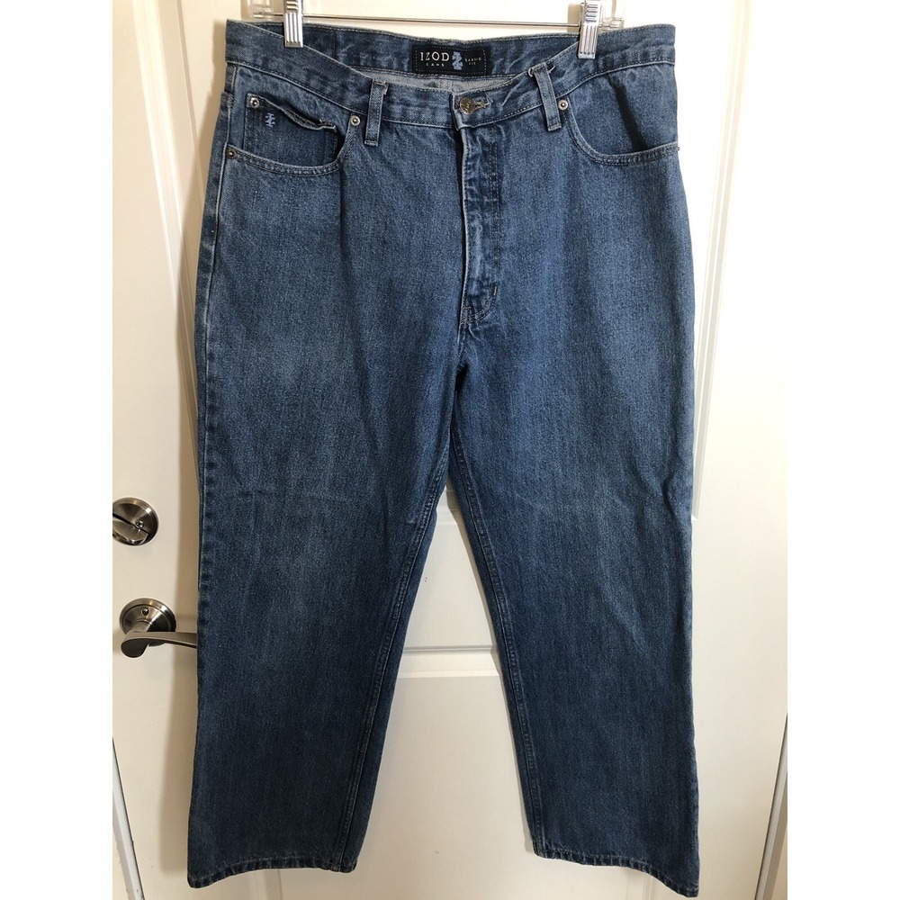 Izod Jeans Mens 34x30 Classic Fit Blue Loose Baggy Medium Wash Denim